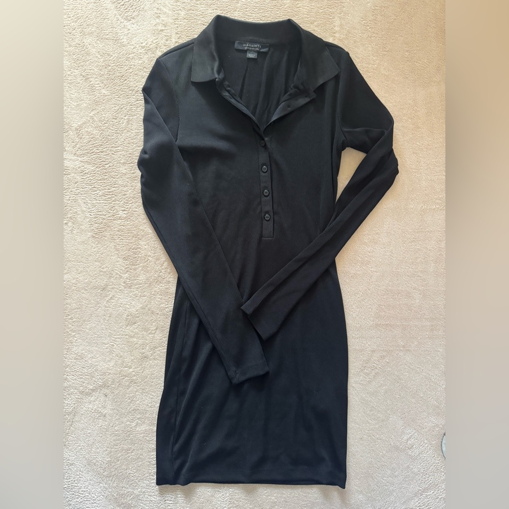 ALL SAINTS Black Long-Sleeve Polo MINI